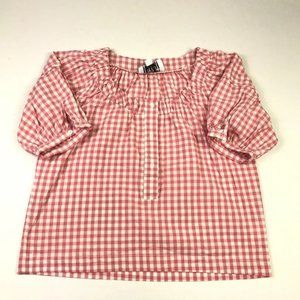 Rochelle Behrens The Shirt Womens Shirt Top Gingham Plaid Short Sleeve M Medium